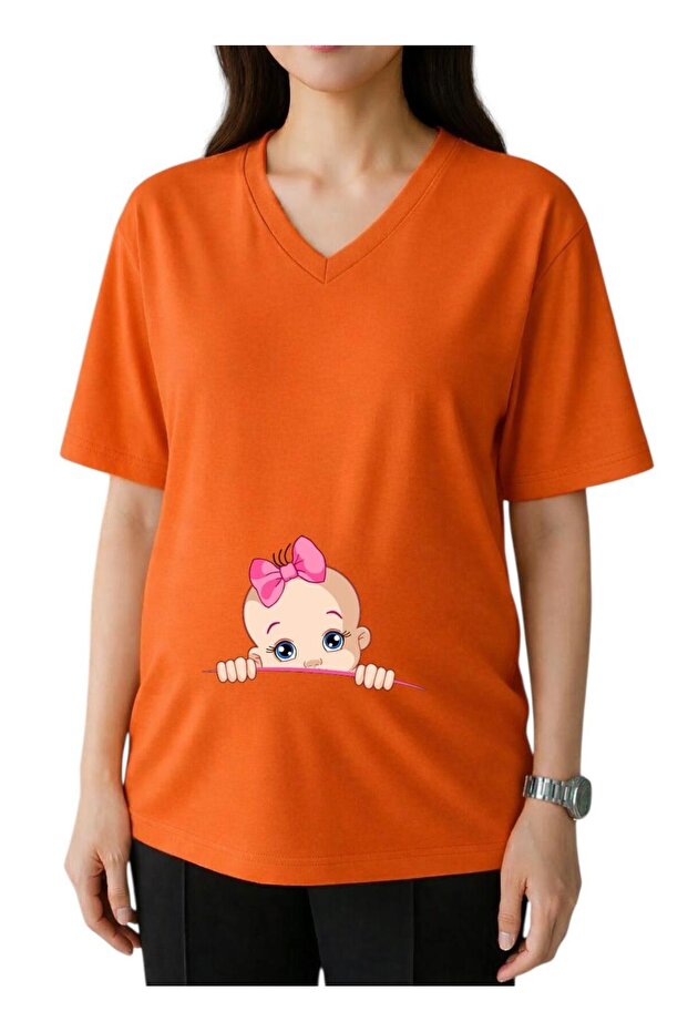 Surprise Baby Printed V-Neck Oversize Maternity T-Shirt 1Gj5