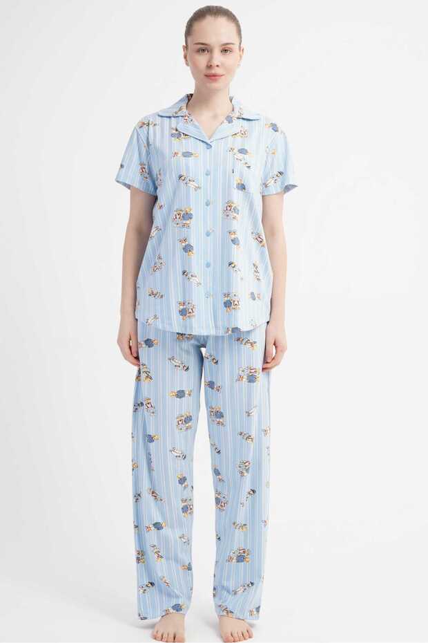 Women's Blue Lyc Suprem Pajama Bottoms with Pockets