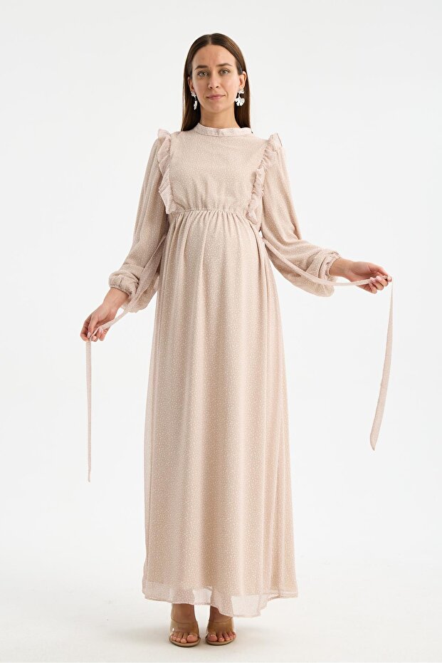 M0024-Hakim Collar Mini Leopard Pattern Maternity Maxi Chiffon Dress