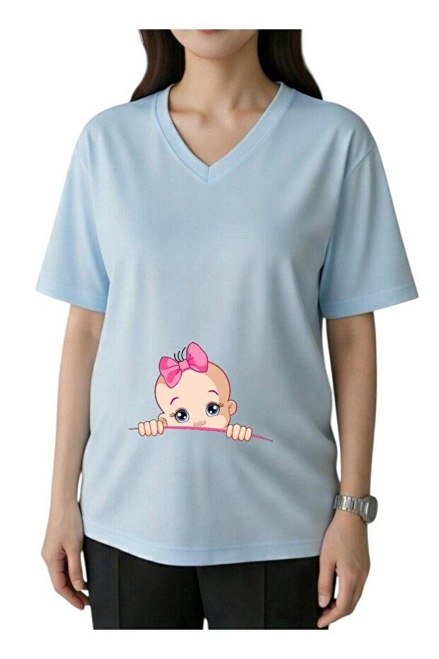 Surprise Baby Printed V-Neck Oversize Maternity T-Shirt 1Gj5