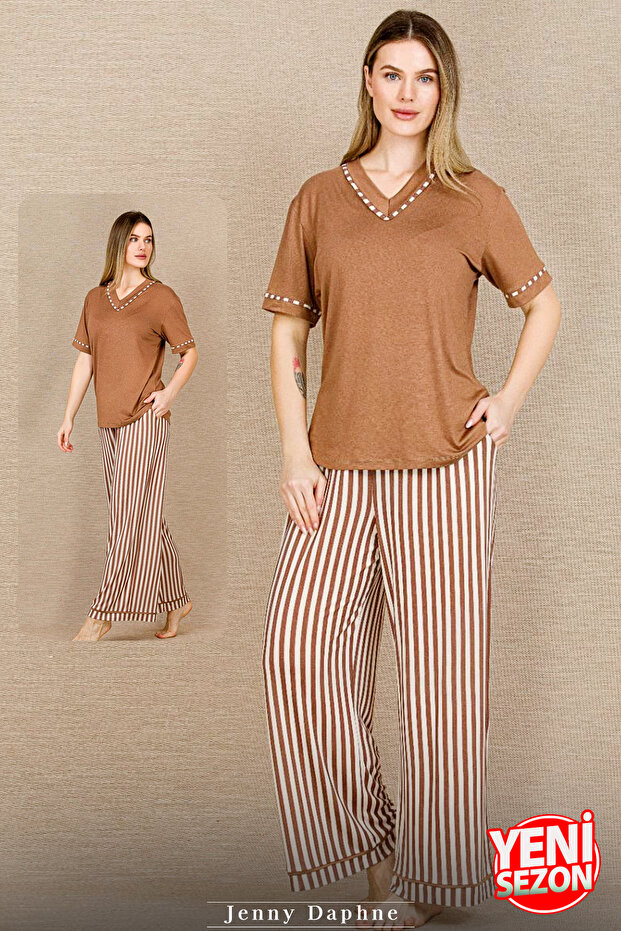 Women's Viscose Pajama Set Summer Lightweight Breathable Fabric Kiss Patterned Relaxed Cut Pajama Set 12687