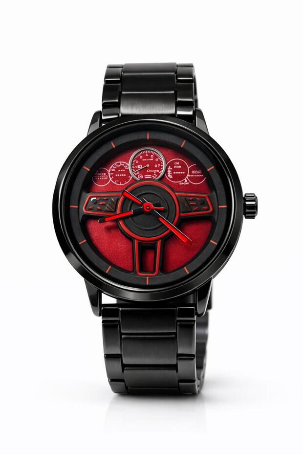 STEERX Analog Watch for Men Stainless Steel Strap Red Dial Quartz Wrist Watch