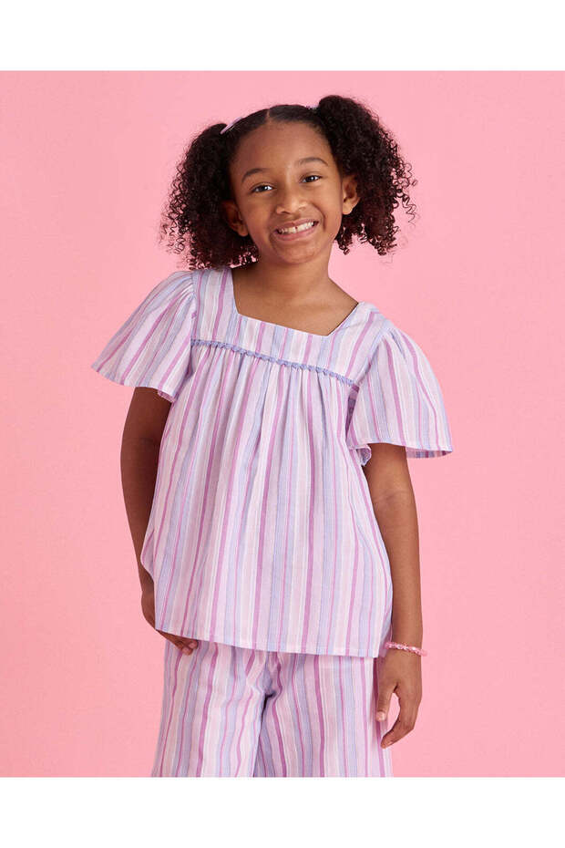 Girls Lilac Striped Blouse
