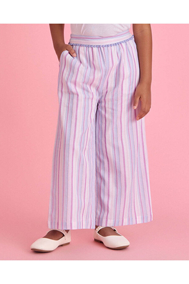 Girls Lilac Striped Wide Leg Trousers