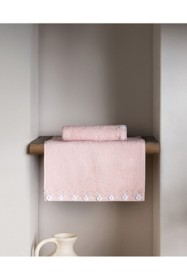 Jeanne 2-Pack 100% Cotton Crochet Hand Towels - Powder - 30X40 cm