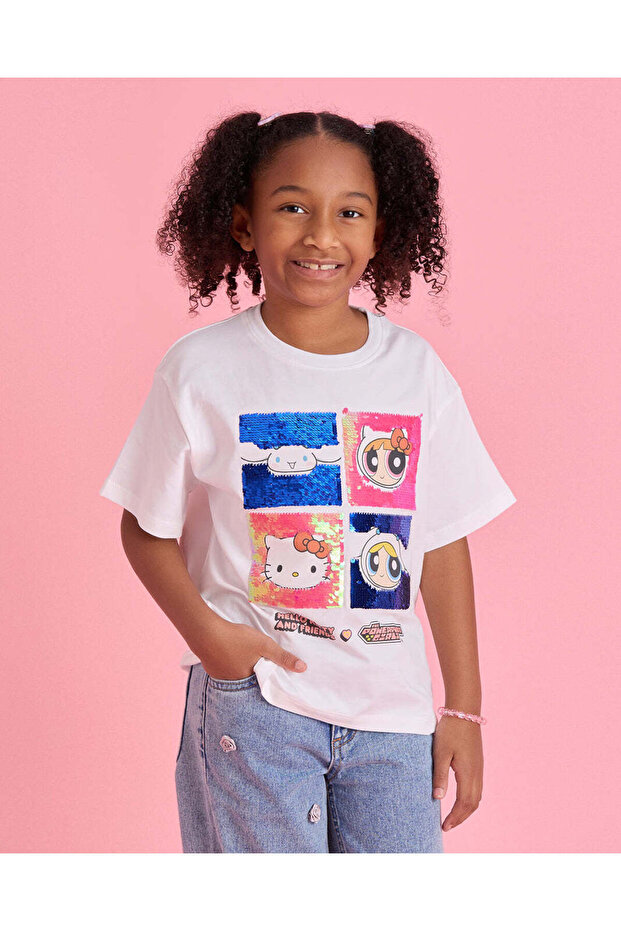 Girls White Printed Hello Kitty T Shirt