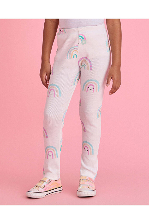 Girls White Printed Leggings