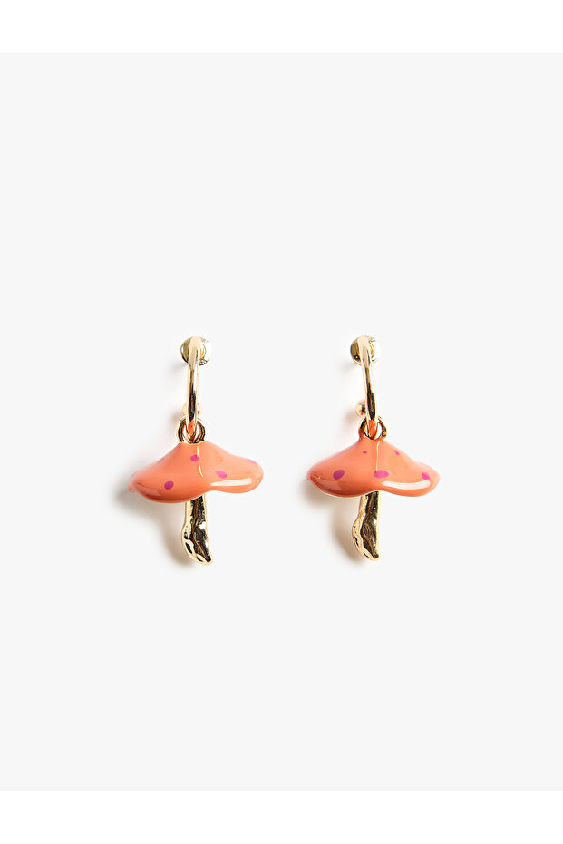 Steel Mixed Material Mushroom Charm Hoop Earrings