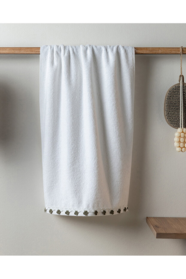Jeanne 100% Cotton Crochet Face Towel - Ecru - 50X70 cm