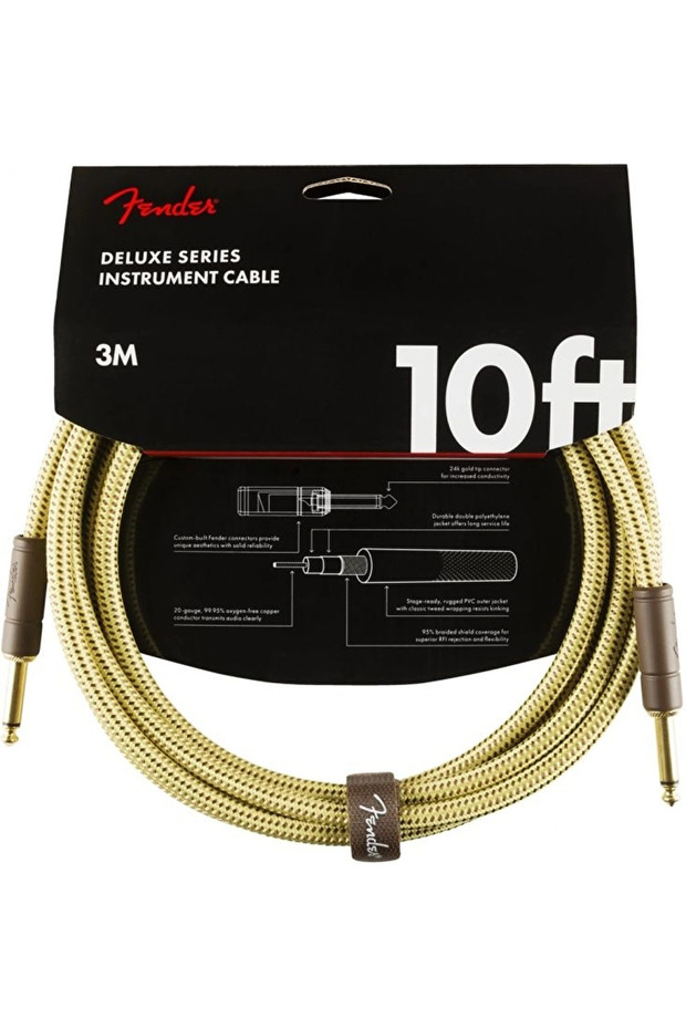 0990820089 Deluxe Flat/Flat Tip Instrument Cable (3m) | Classic Yellow Tweed Knit Covering, Dayan