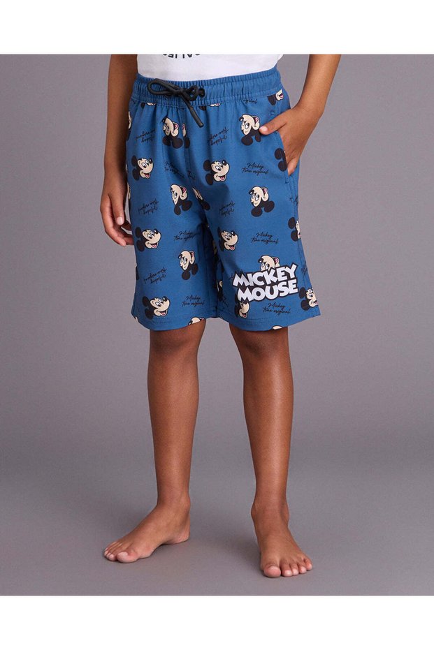 Boys Blue Mickey Mouse Printed Swim Shorts