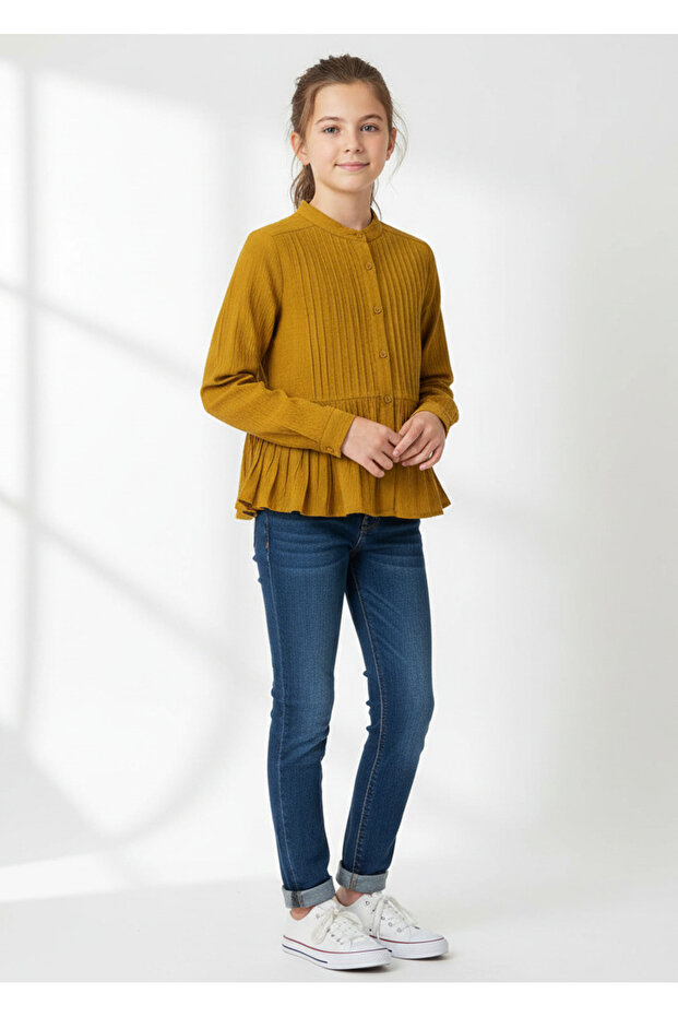 Girls Brown Solid Blouse - 4