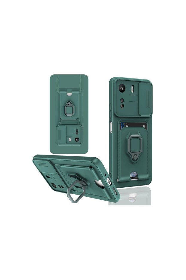 Xiaomi Redmi 13C Case Zuma Silicone with Ring and Business Card Holder - Green