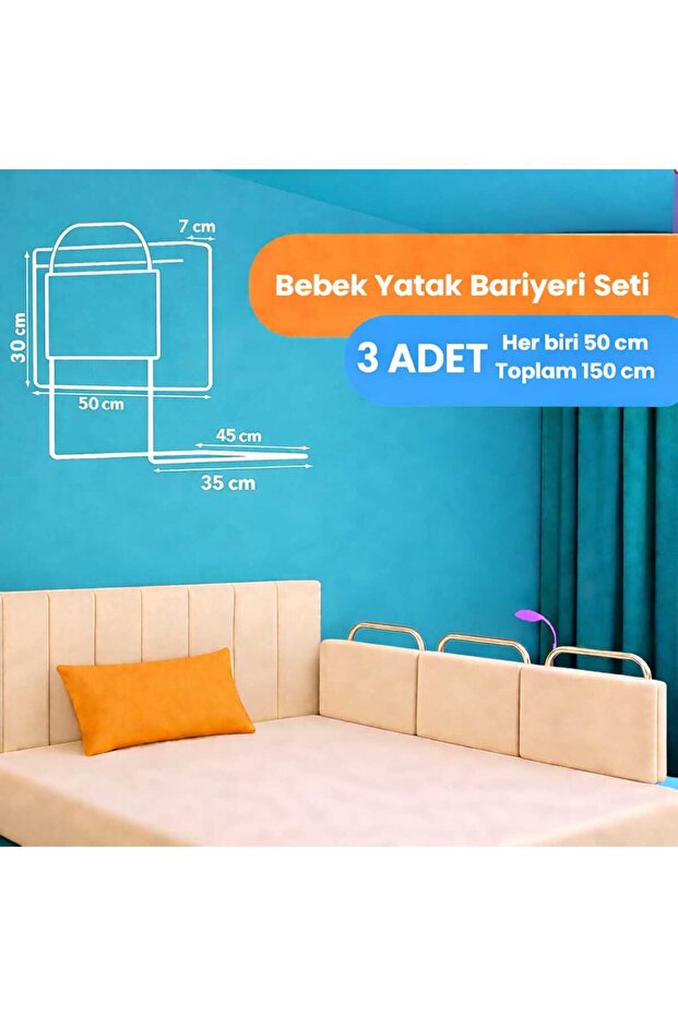 New Generation Bed Barrier 50 X 30 cm Beige (3 Pieces)