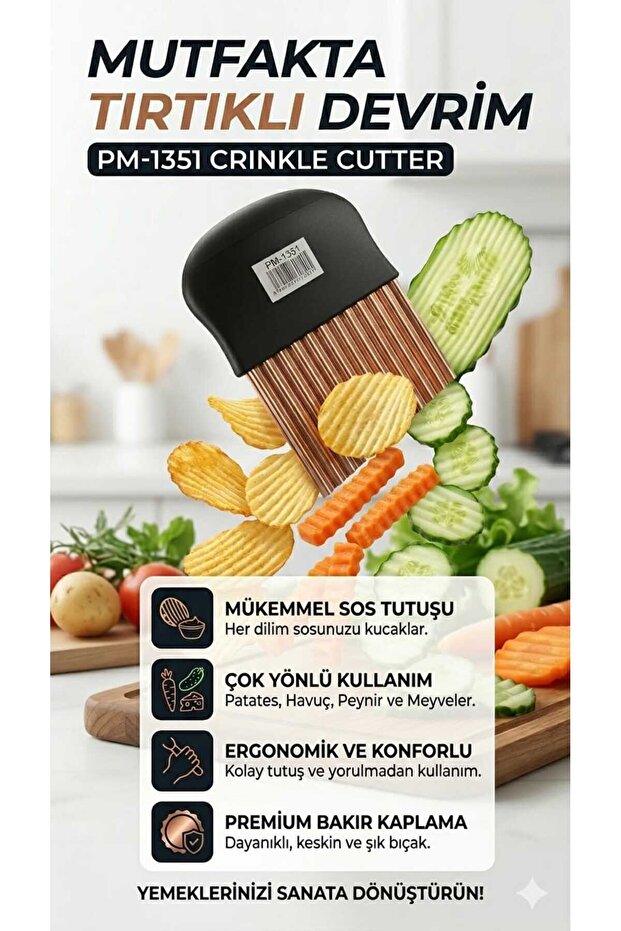 Serrated Potato and Vegetable Slicer - Stainless Steel Shaped Chips Knife - Wavy Chopper with Handle