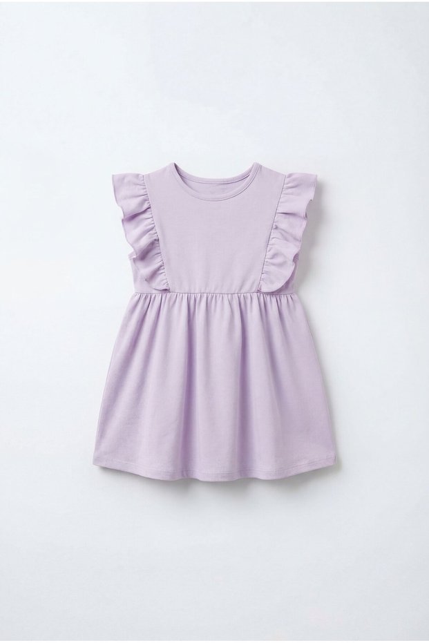 Girl's Cotton Lilac Ruffle Sleeve Dress