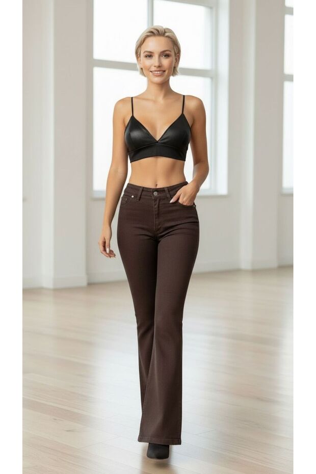 Bitter Brown Cherry Lycra High Spanish Spanish Jeans Trousers