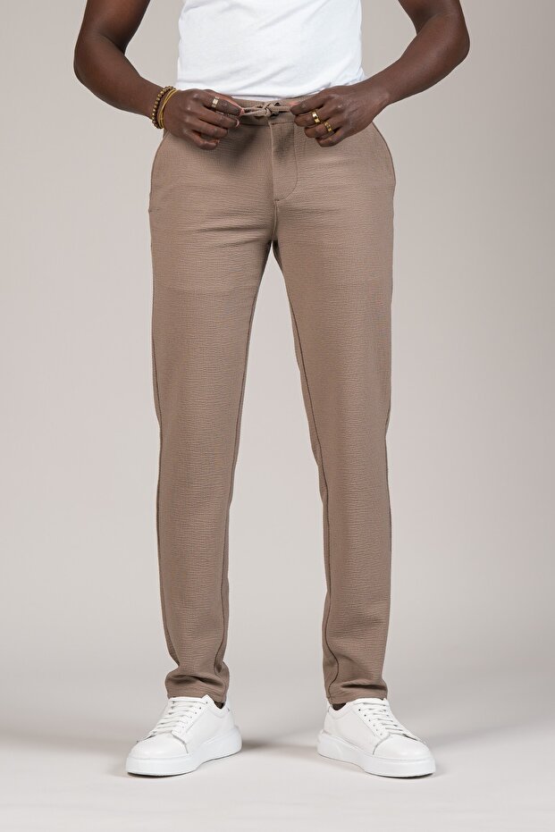 Slimfit Dobby Summer Jogger Pants with Threaded Waistband and Elastic Lycra