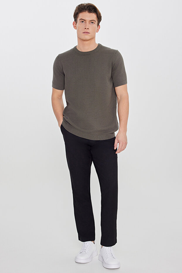 Men's Black Slim Fit Trousers with Tie-Waist and Side Pockets