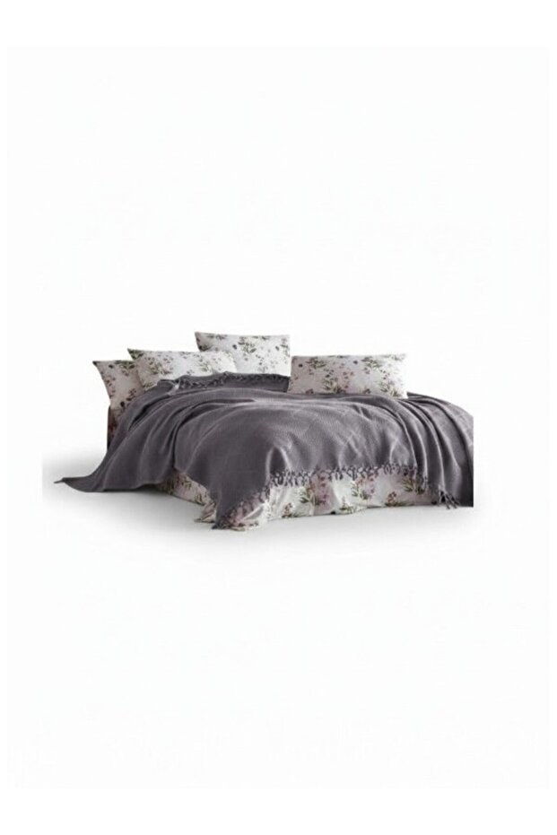 Şaheser Home Mona Pike 220X240 cm – Jacquard Waffle Weave – Double Size – Soft and Light Gray