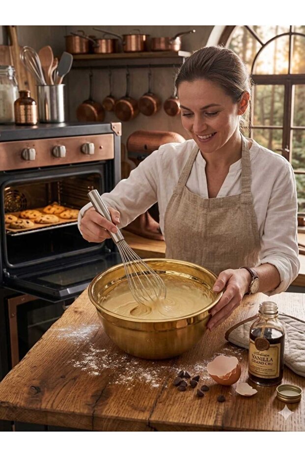 Stainless Steel Gold Mixing Bowl - Luxury Dough and Cake Whisking Bowl with Measurement Lines Inside 24 cm