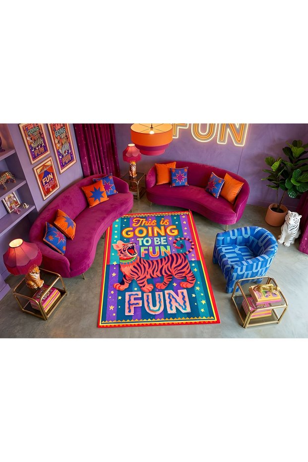 Sdt Retro Illustration Tiger Themed Woven Base Decorative Carpet Sdt658