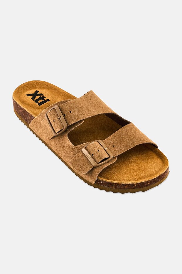 Men Brand Logo Slip On Sandals, Taupe