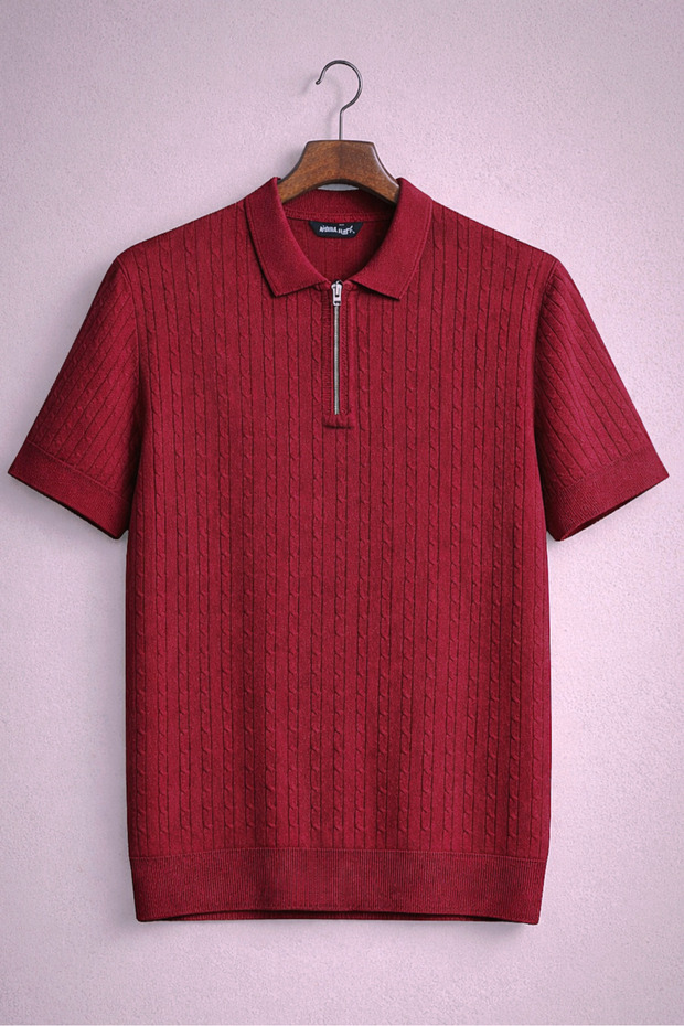 Polo Collar Zippered Knitted Old Money Knitted First Quality Soft Short Sleeve Men's T-Shirt