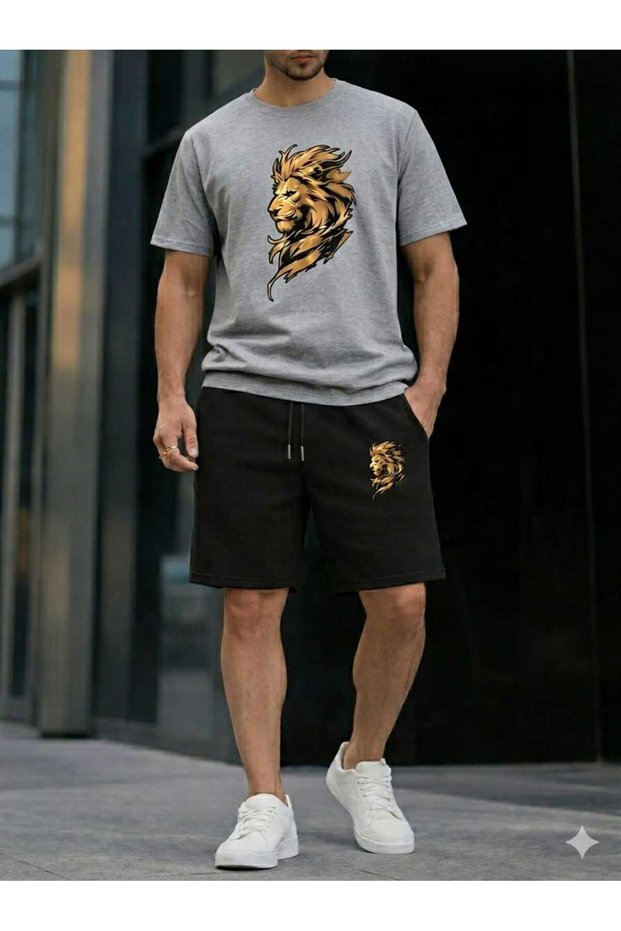 T-Shirt Shorts 2-Piece Set Unisex Men/Women Lion Printed