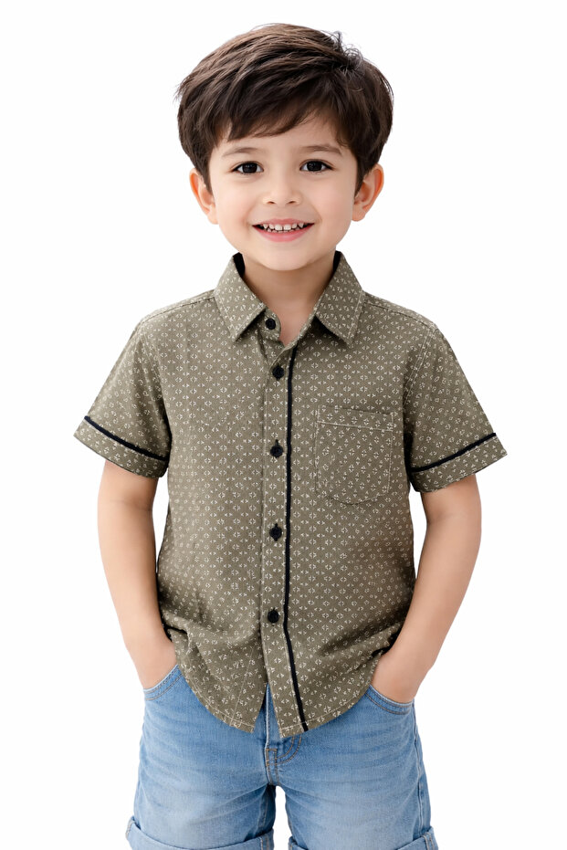 Boy's Khaki Color Shirt with Button Closure and Pockets