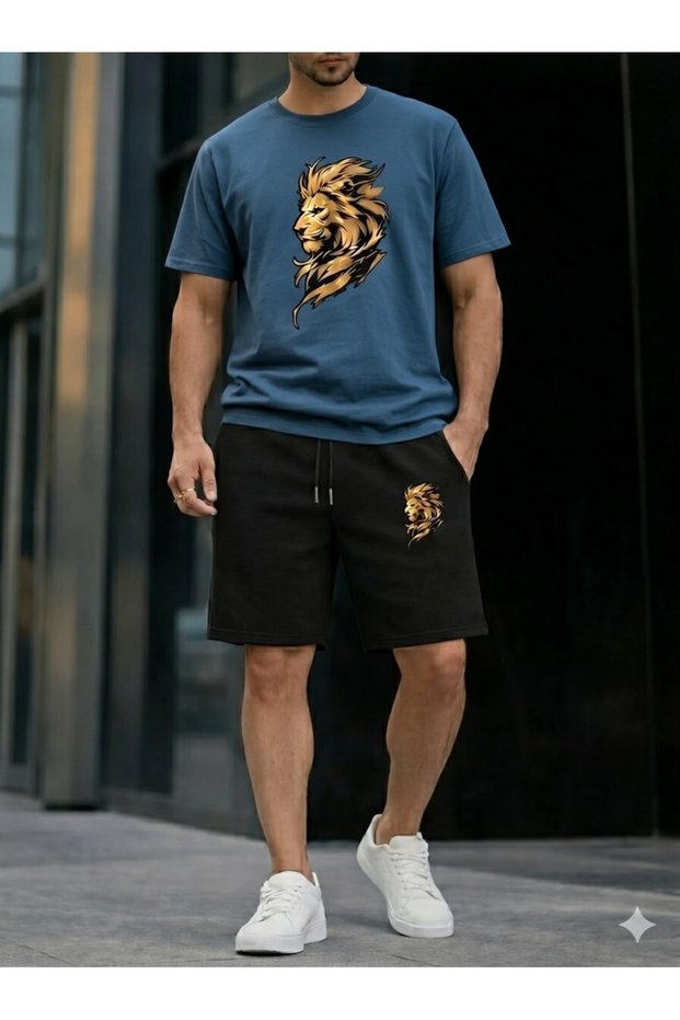 T-Shirt Shorts 2-Piece Set Unisex Men/Women Lion Printed
