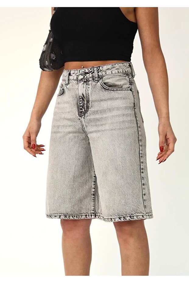 Women's Gray Color Denim Shorts