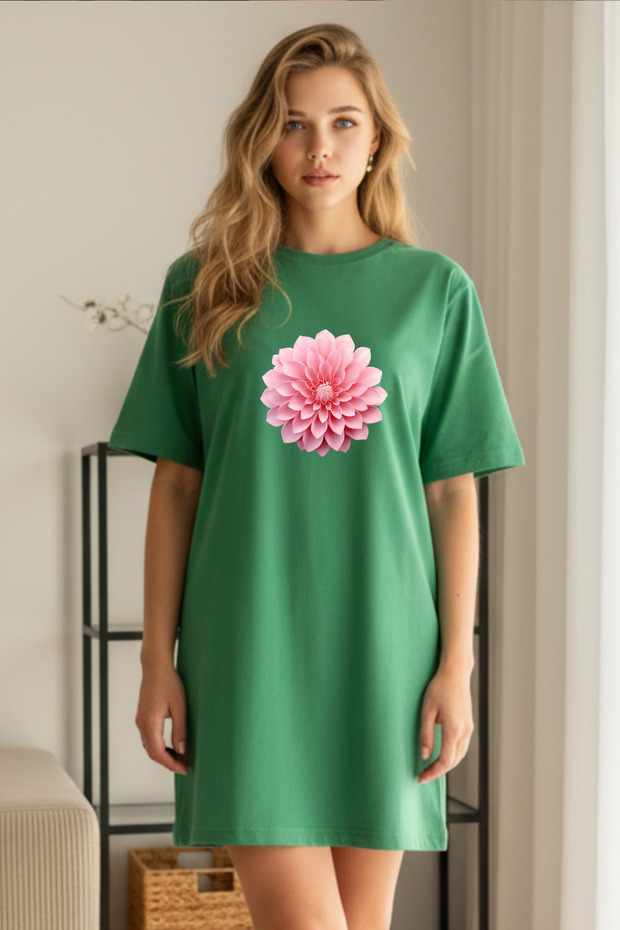 Elbisee Women's Red Oversize T-Shirt Dress – Pink Floral Print