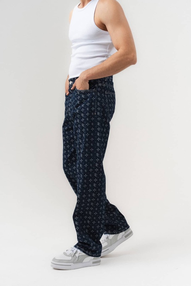 Monarque Pattern Detailed Jean Baggy Trousers