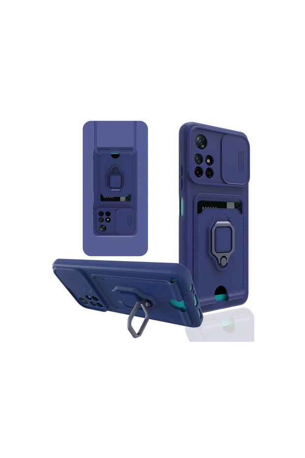 Xiaomi Redmi Note 11t Case Zuma Silicone with Business Card Ring - Navy Blue