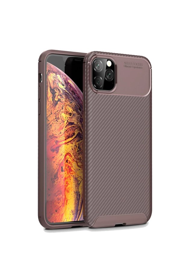 Apple iPhone 11 Pro Case Auto Focus Carbon Cover - Brown