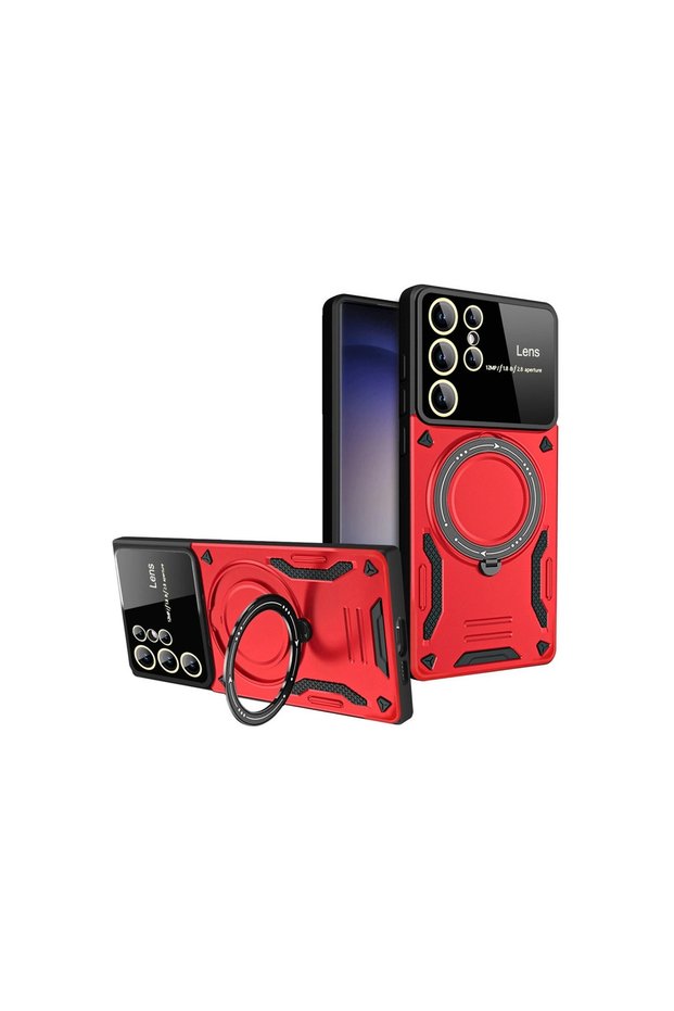Samsung Galaxy S25 Ultra Case Joy Lens Cover with Stand - Red