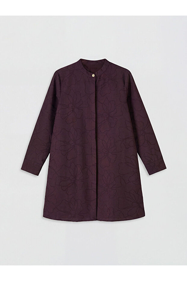 Nevavm with a Difference Lcw Grace Plum Judge Collar Floral Women's Shirt Tunic - S6F588Z8-Dp0