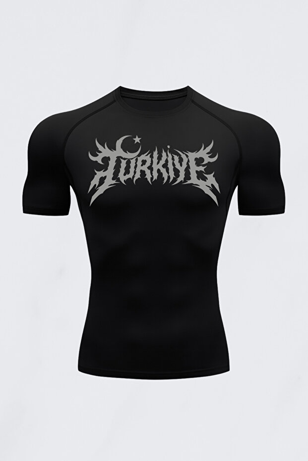 Special Design Turkey Printed Short Sleeve Compression Sports Tshirt Body-Hugging Underwear Turkish