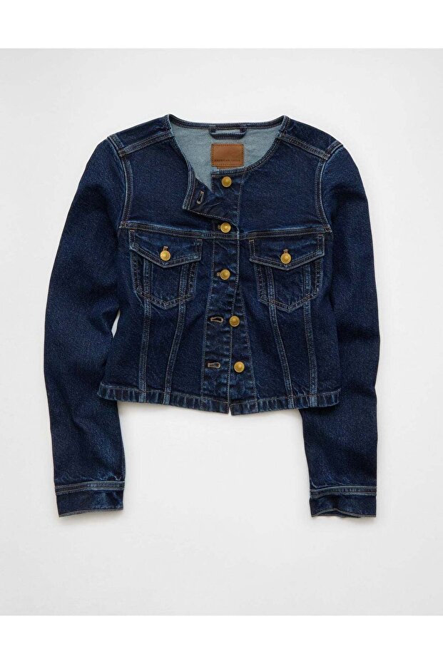 AE Collarless Cinched Denim Jacket - 4