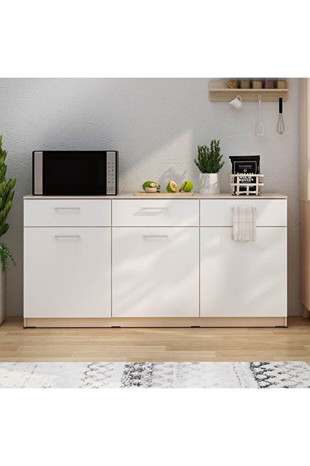 Barbados Sideboard with 3 Drawers & 3 Doors - White/Oak