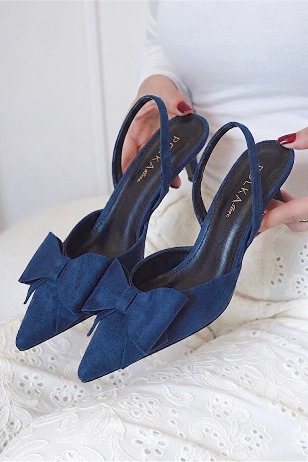 Pointed Toe Bow Tie Detailed Short Kitten Heel Women's Shoes