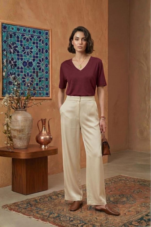 Women's Deep V-Neck Short Sleeve Stretchy Viscose Bodysuit Burgundy
