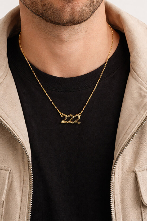 222 Lucky Number Gold Color Chain Necklace Unisex Minimal Design