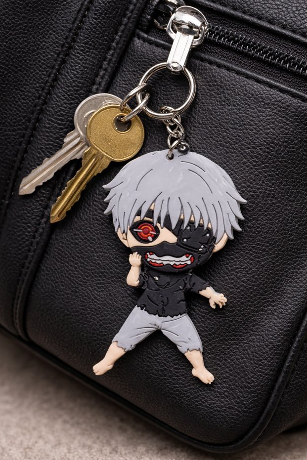 Anime Character Figured Silicone Keychain Gray Hair Masked Design Unisex