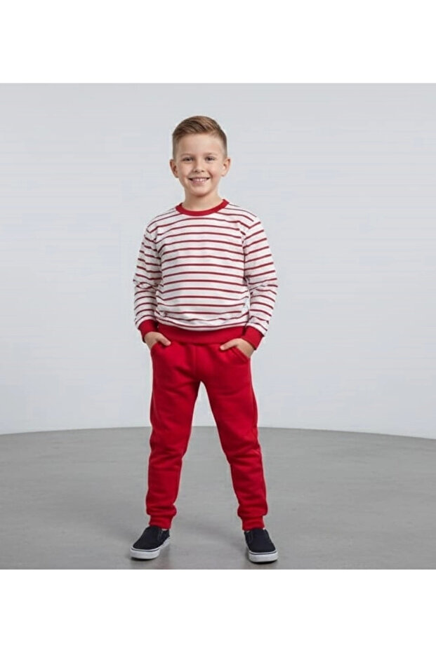 Ync 7777 Girls-Boys Striped Combed Cotton Suit