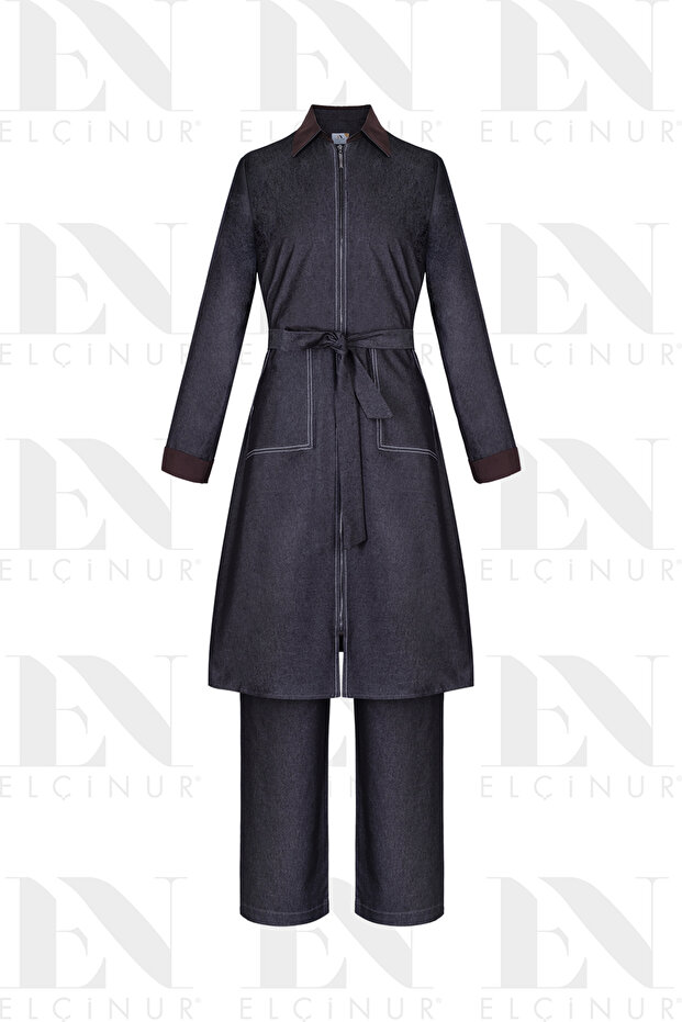 26352 Denim Tunic Trouser Set – Modern Islamic Clothing Set with Zippered Belt