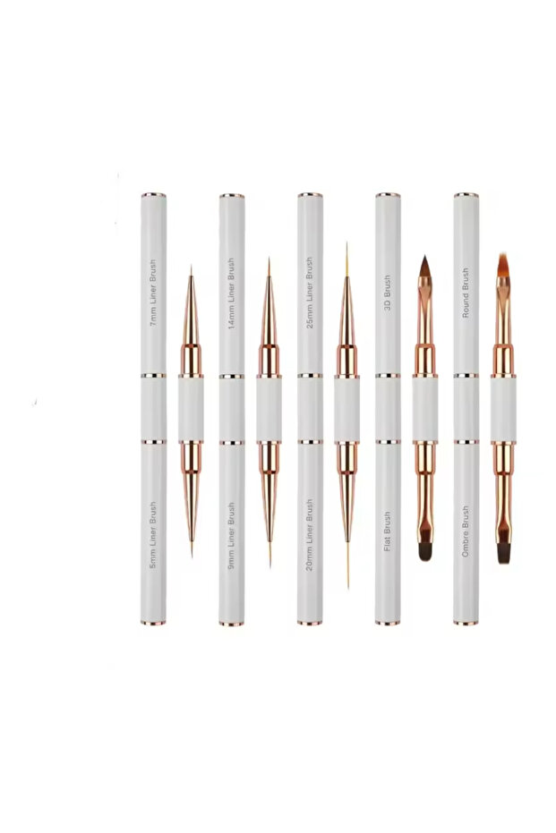 WHITE 5Pcs Dual End Nail Art Pen Brushes Double-Ended Nail Art Brushes For Long Lines, Professional