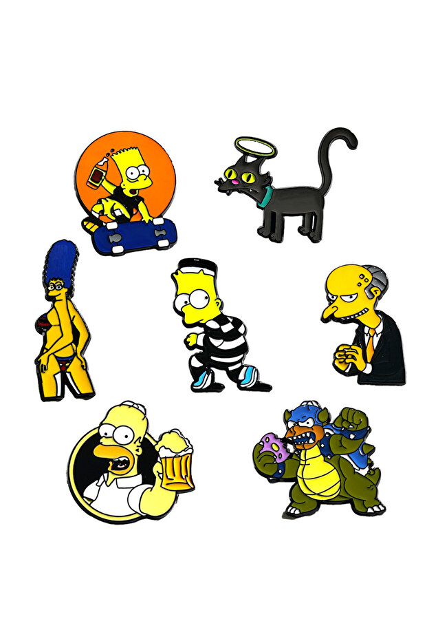 7pcs Brooch 7pcs the Simpsons Enamel Metal Lapel Pins Set with Marge Bart Snowball II - Cartoon Char