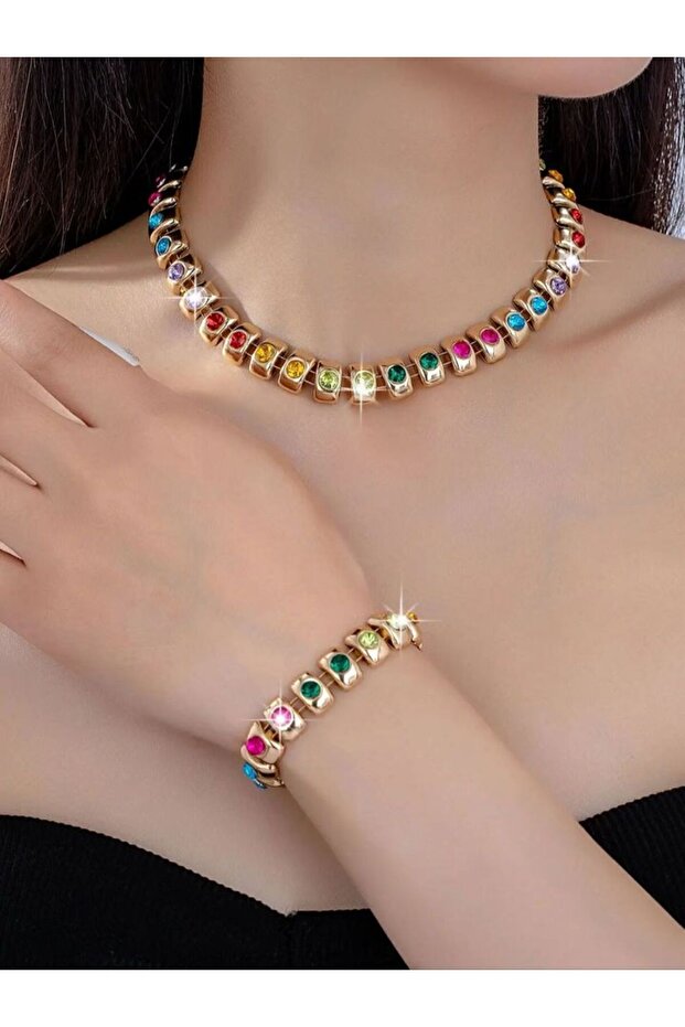 MULTI Gold-color Women's Personalized Summer Bright and Luxurious High-End Full-Diamond Bracelet and